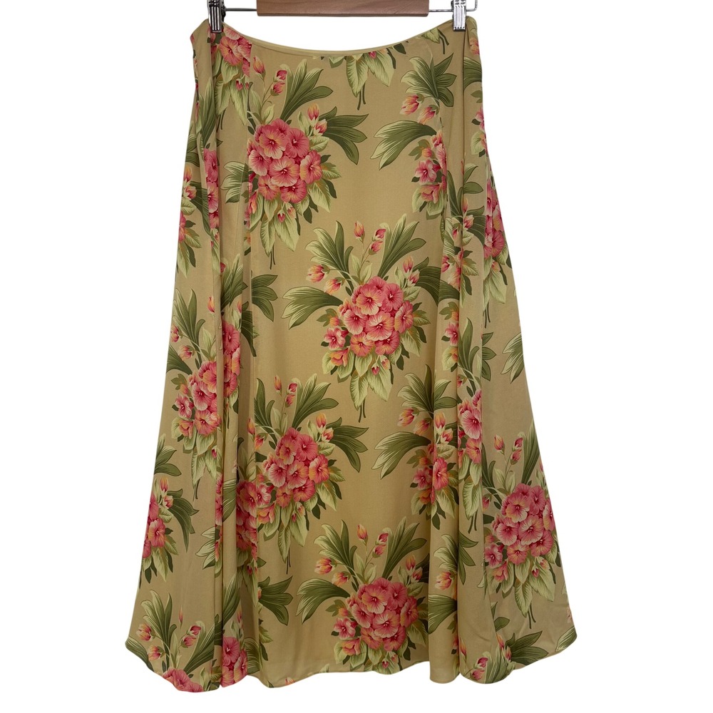 Jones New York Women Floral 100% Silk Midi A-Line Skirt 14 Feminine Cottage